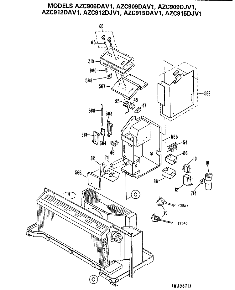 Section Diagram and Parts List for AZC906DAV1  General Electric Air Conditioner