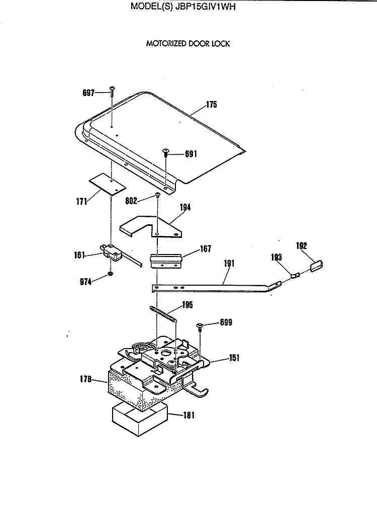 MOTORIZED DOOR LOCK Diagram and Parts List for JBP15GIV1WH  General Electric Range