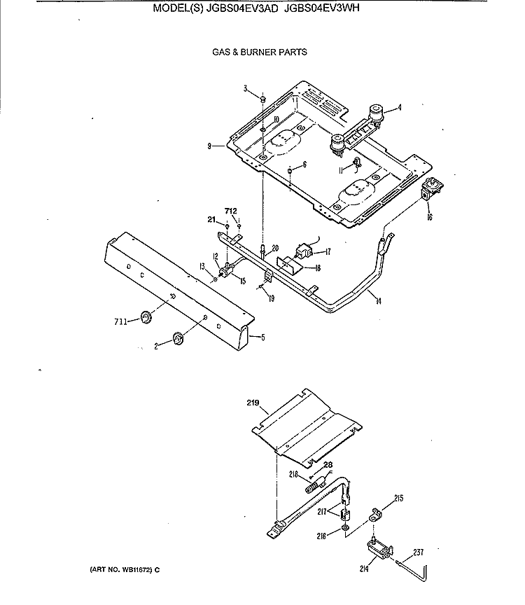 GAS & BURNER PARTS Diagram and Parts List for JGBS04EV3AD  General Electric Range