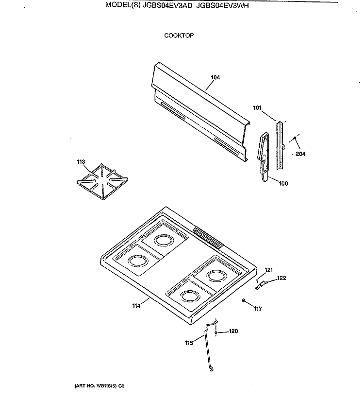COOKTOP Diagram and Parts List for JGBS04EV3AD  General Electric Range