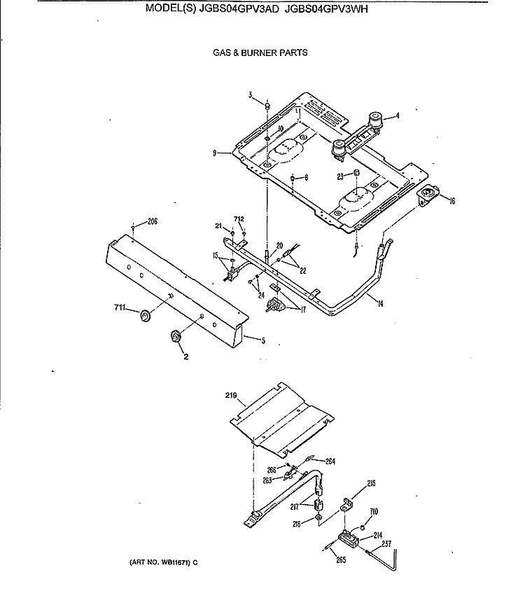 GAS & BURNER PARTS Diagram and Parts List for JGBS04GPV3AD  General Electric Range