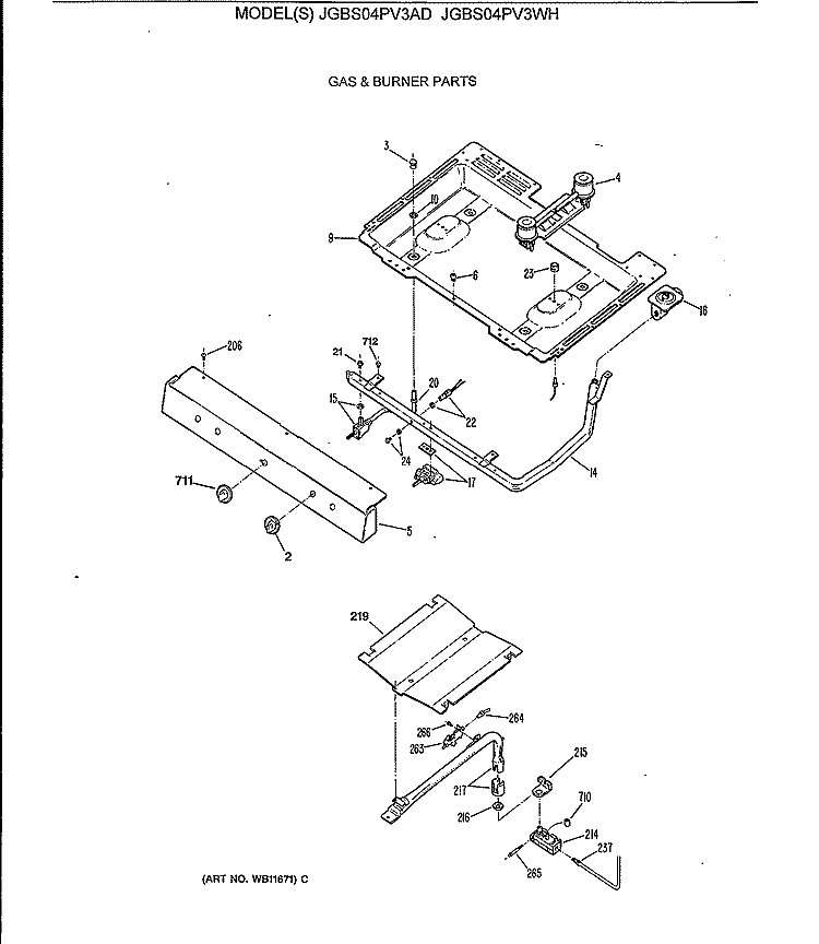 GAS & BURNER PARTS Diagram and Parts List for JGBS04PV3AD  General Electric Range