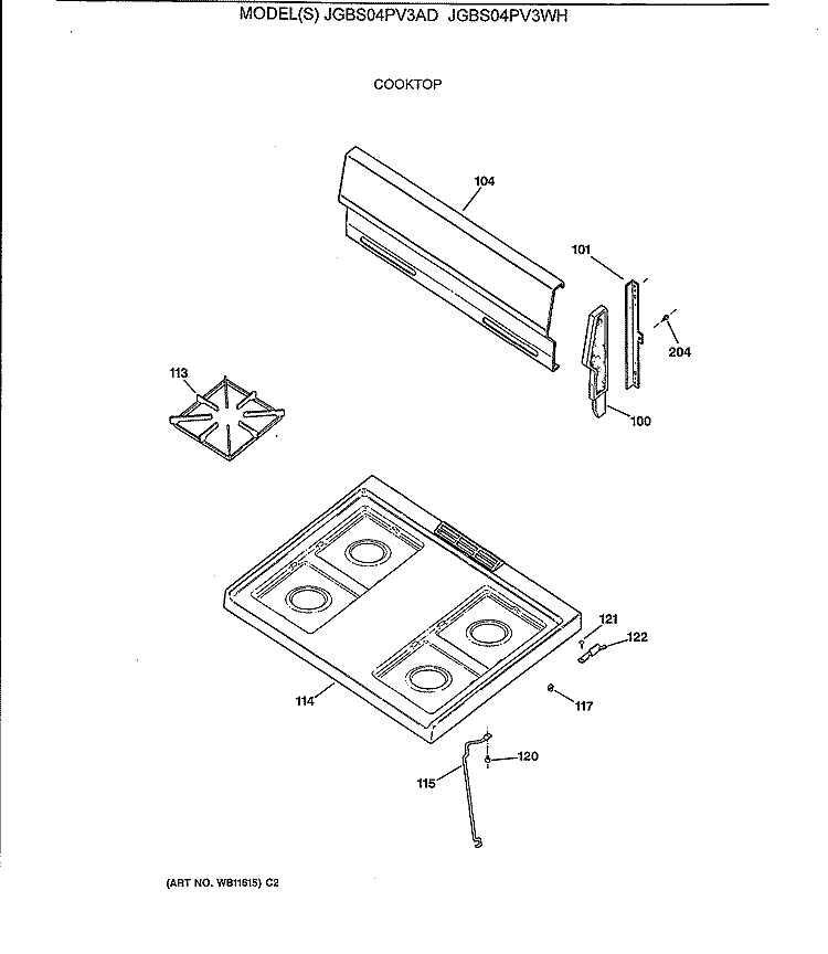 COOKTOP Diagram and Parts List for JGBS04PV3AD  General Electric Range