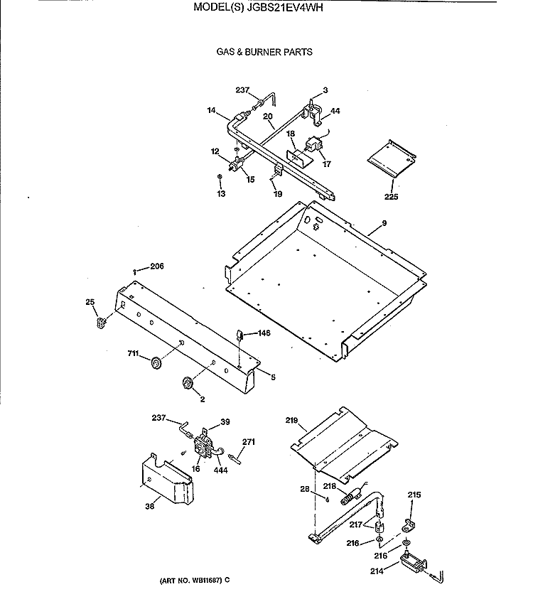 GAS & BURNER PARTS Diagram and Parts List for JGBS21EV4WH  General Electric Range