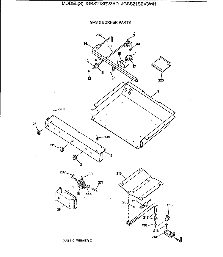 GAS & BURNER PARTS Diagram and Parts List for JGBS21SEV3WH  General Electric Range