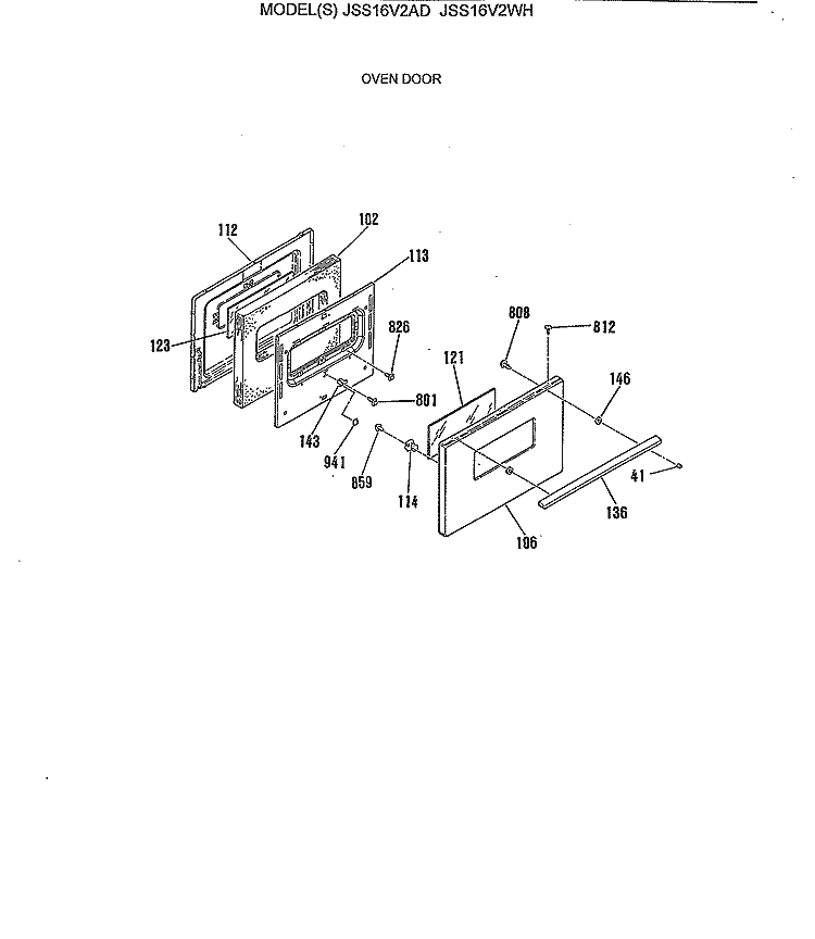 OVEN DOOR Diagram and Parts List for JSS16V2AD  General Electric Range