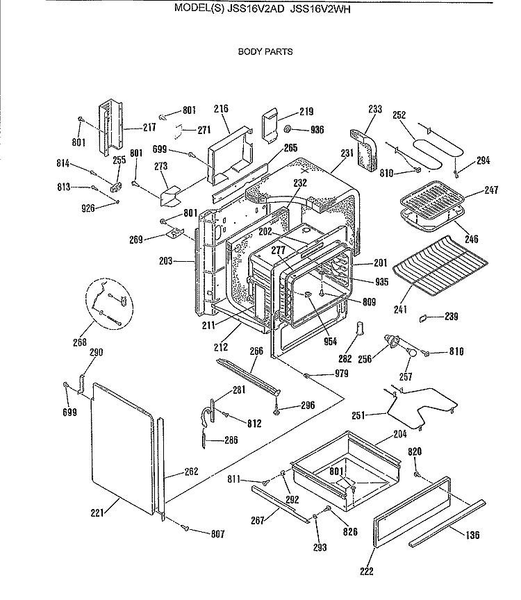 BODY PARTS Diagram and Parts List for JSS16V2AD  General Electric Range