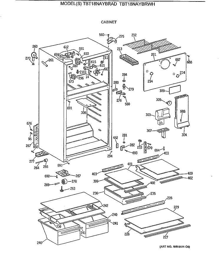 CABINET Diagram and Parts List for TBT18NAYBRWH  General Electric Refrigerator