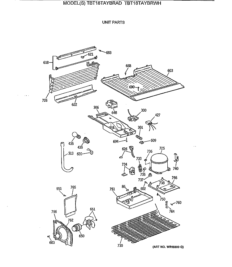UNIT PARTS Diagram and Parts List for TBT18TAYBRAD  General Electric Refrigerator