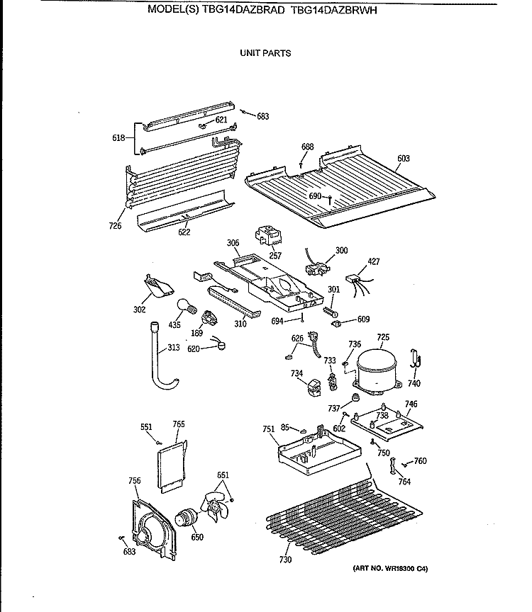 UNIT PARTS Diagram and Parts List for TBG14DAZBRWH  General Electric Refrigerator