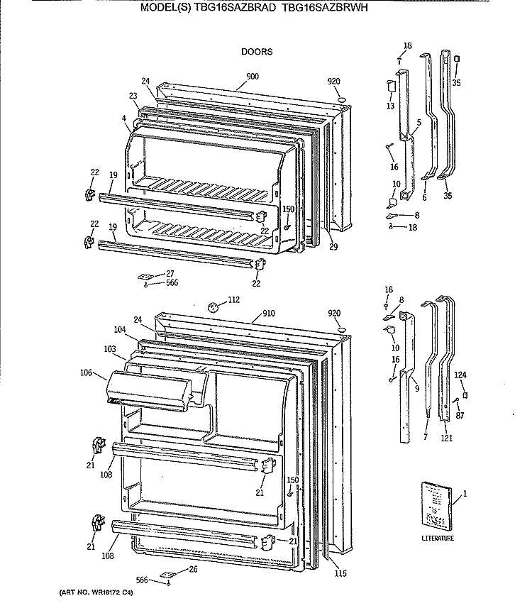 DOORS Diagram and Parts List for TBG16SAZBRWH  General Electric Refrigerator