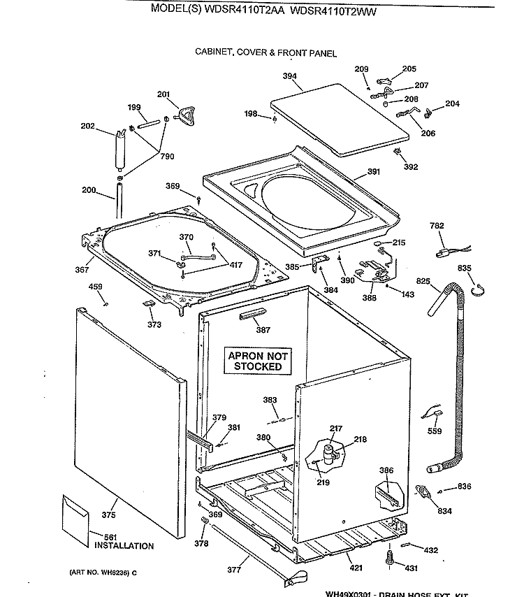CABINET, COVER & FRONT PANEL Diagram and Parts List for WDSR4110T2AA  General Electric Washer