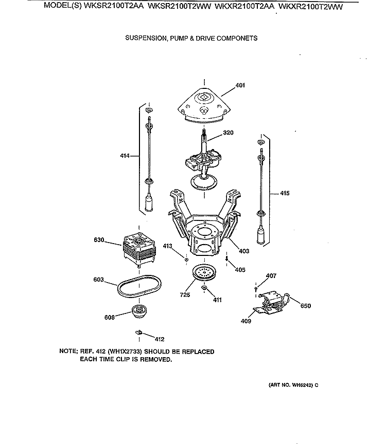 SUSPENSION, PUMP & DRIVE COMPONETS Diagram and Parts List for WKSR2100T2WW  General Electric Washer