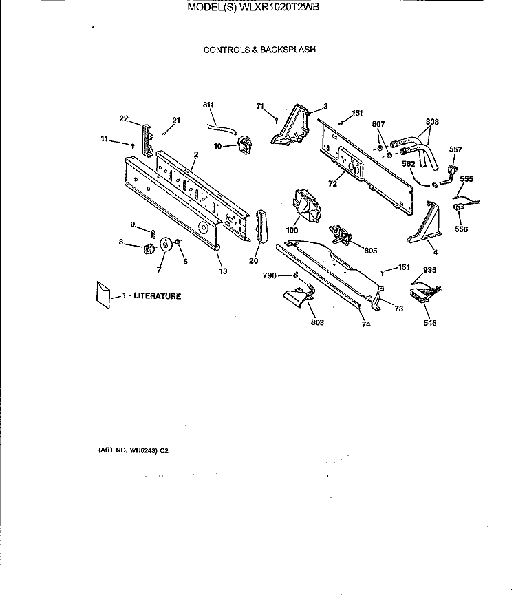 CONTROLS & BACKSPLASH Diagram and Parts List for WLXR1020T2WB  General Electric Washer