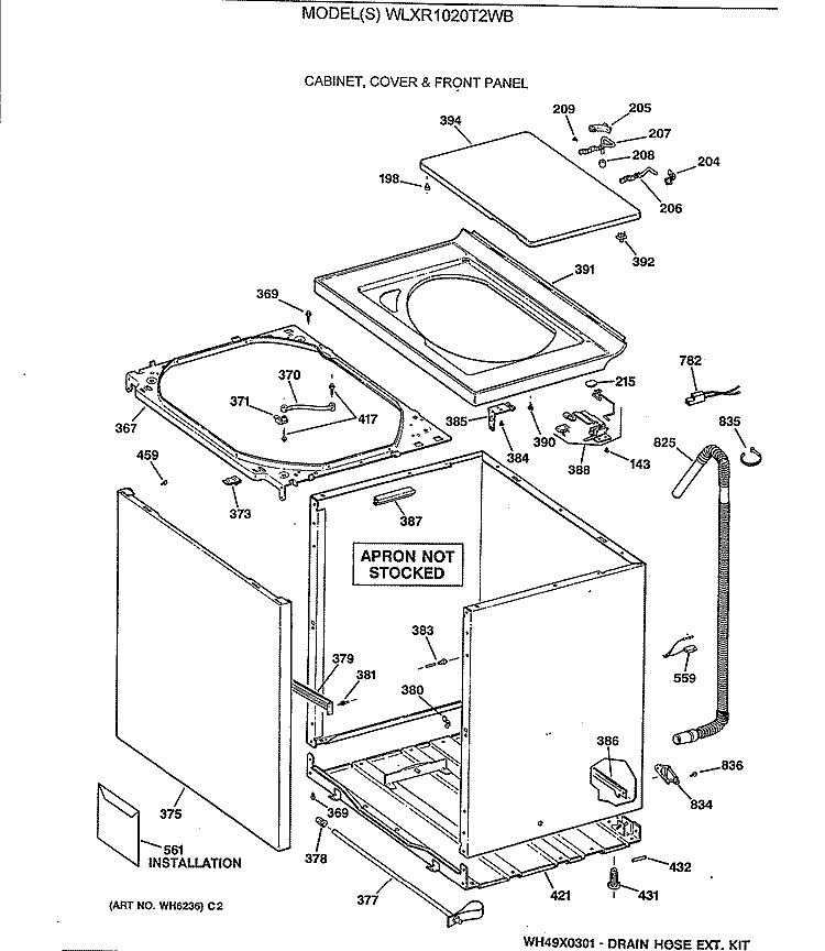 CABINET, COVER & FRONT PANEL Diagram and Parts List for WLXR1020T2WB  General Electric Washer