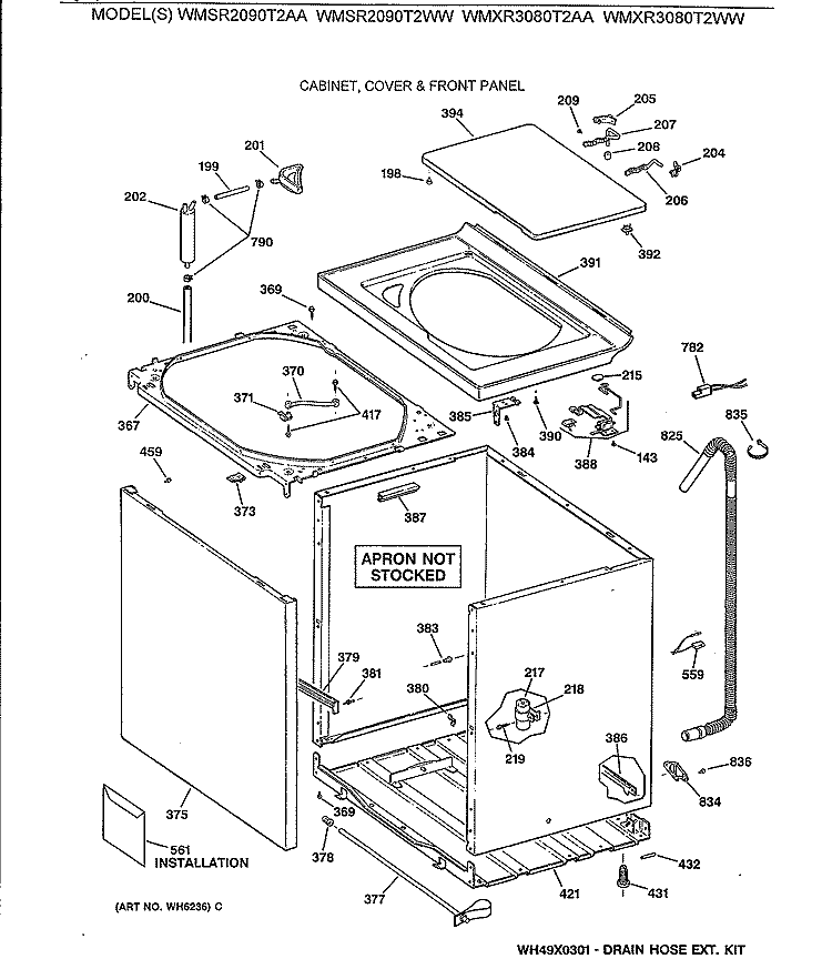 CABINET, COVER & FRONT PANEL Diagram and Parts List for WMSR2090T2AA  General Electric Washer