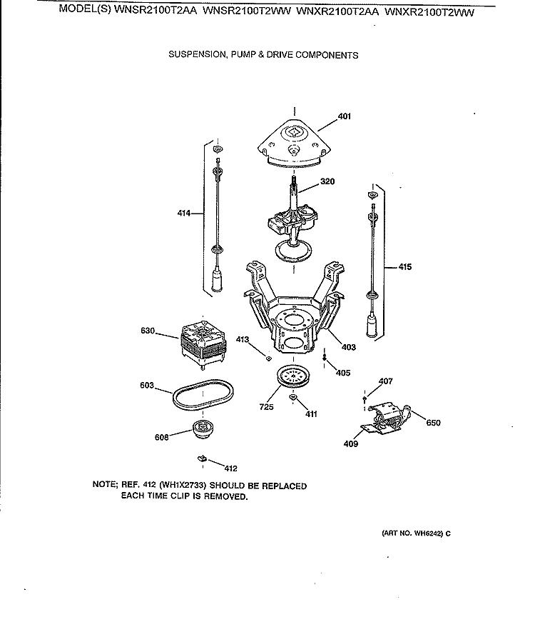 SUSPENSION, PUMP & DRIVE COMPONENTS Diagram and Parts List for WNXR2100T2WW  General Electric Washer