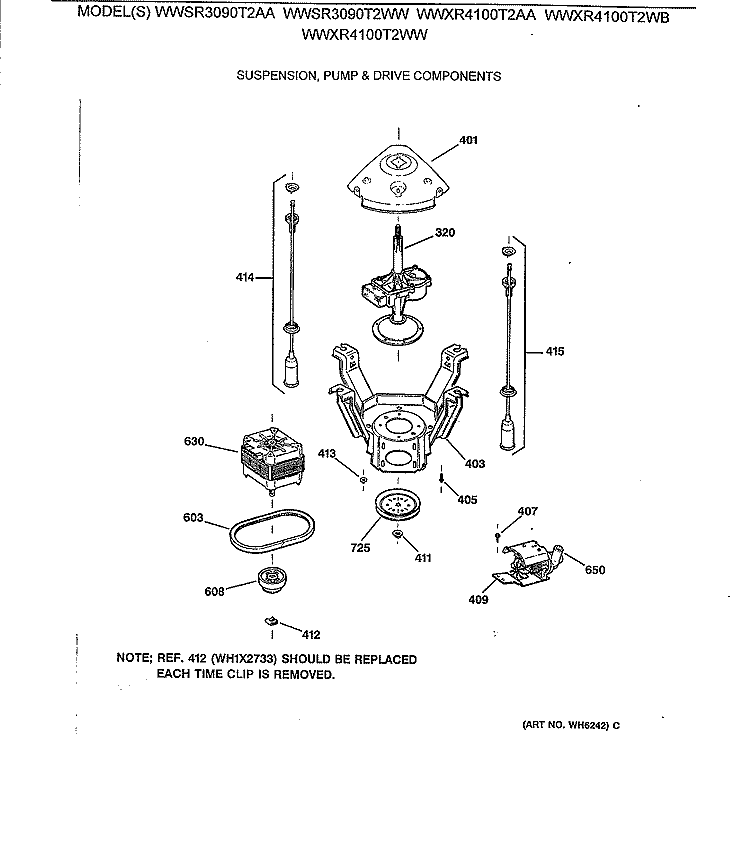 SUSPENSION, PUMP & DRIVE COMPONENTS Diagram and Parts List for WWSR3090T2WW  General Electric Washer
