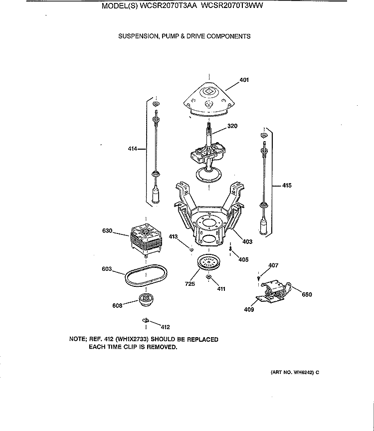 SUSPENSION, PUMP & DRIVE COMPONENTS Diagram and Parts List for WCSR2070T3WW  General Electric Washer