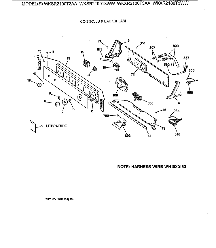 CONTROLS & BACKSPLASH Diagram and Parts List for WKSR2100T3AA  General Electric Washer