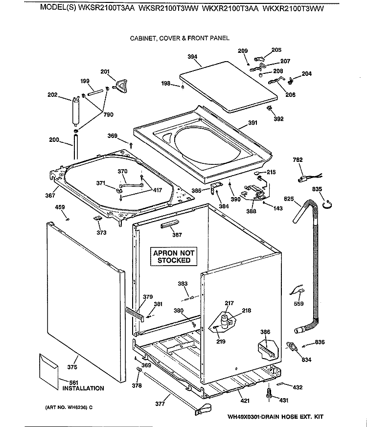 CABINET, COVER & FRONT PANEL Diagram and Parts List for WKSR2100T3AA  General Electric Washer