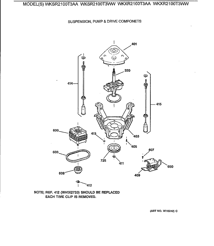 SUSPENSION, PUMP & DRIVE COMPONETS Diagram and Parts List for WKSR2100T3AA  General Electric Washer