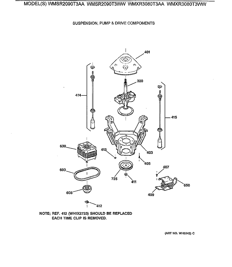 SUSPENSION, PUMP & DRIVE COMPONENTS Diagram and Parts List for WMSR2090T3AA  General Electric Washer