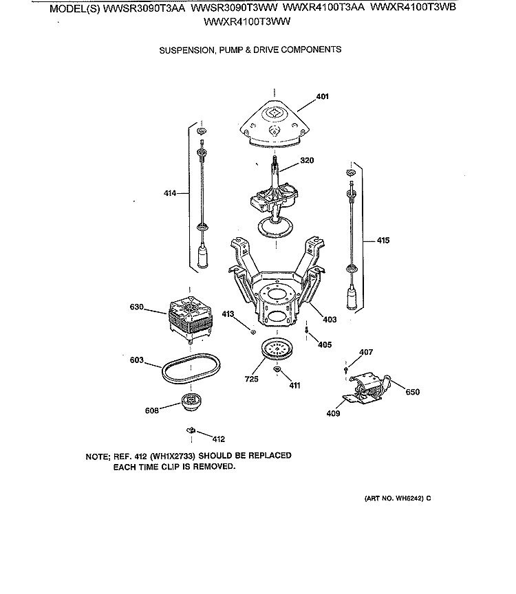 SUSPENSION, PUMP & DRIVE COMPONENTS Diagram and Parts List for WWSR3090T3AA  General Electric Washer