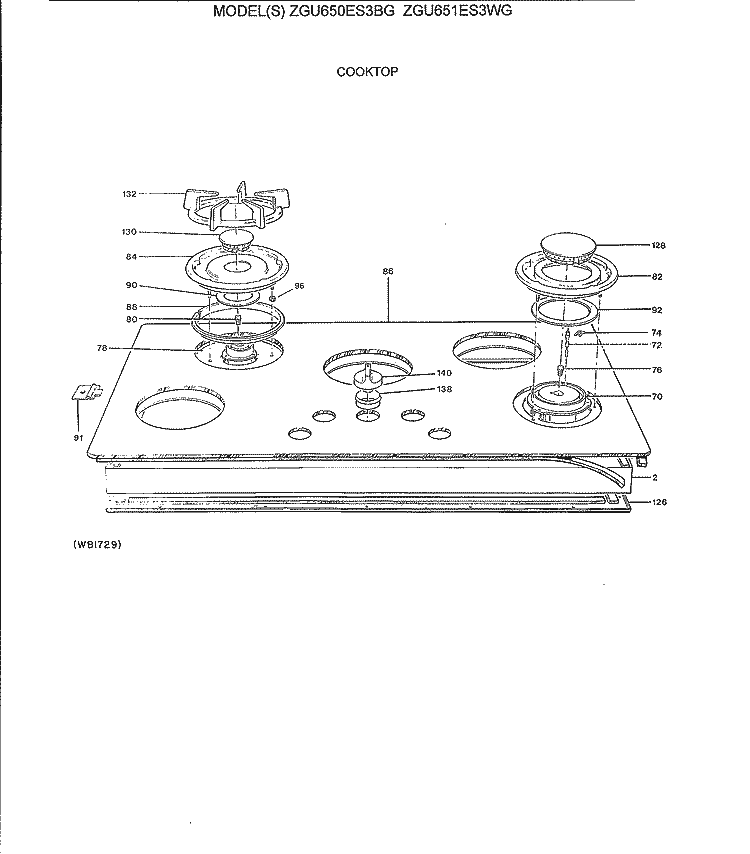 COOKTOP Diagram and Parts List for ZGU650ES3BG  General Electric Cooktop