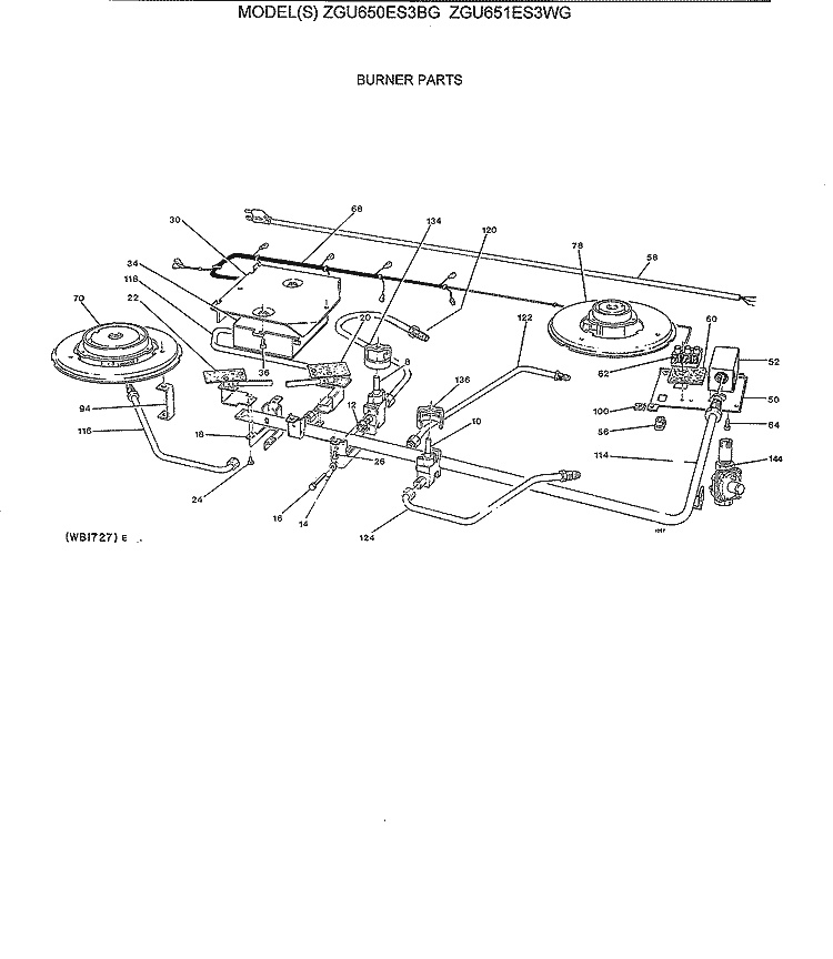 BURNER PARTS Diagram and Parts List for ZGU650ES3BG  General Electric Cooktop