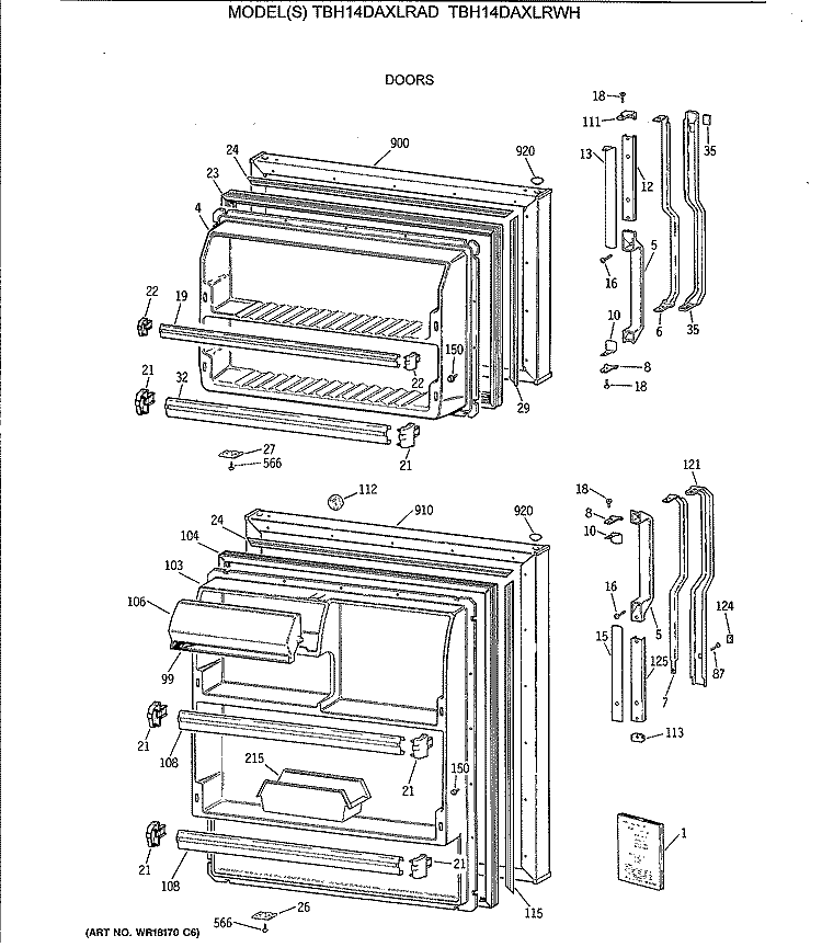 DOORS Diagram and Parts List for TBH14DAXLRWH  General Electric Refrigerator