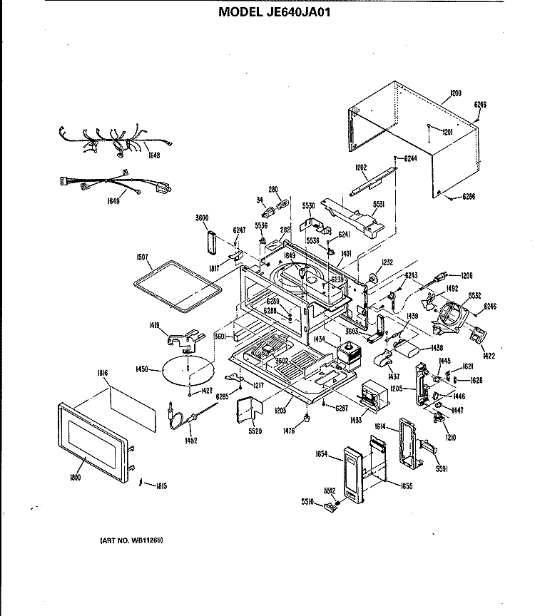 Section Diagram and Parts List for JE640JA01  General Electric Microwave