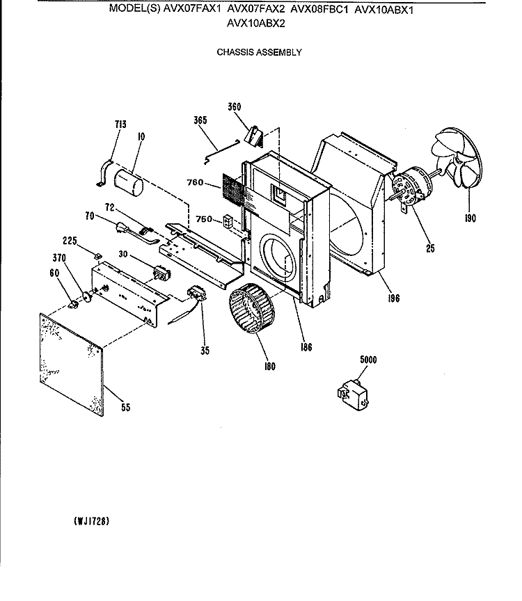 CHASSIS ASSEMBLY Diagram and Parts List for AVX10ABX1  General Electric Air Conditioner