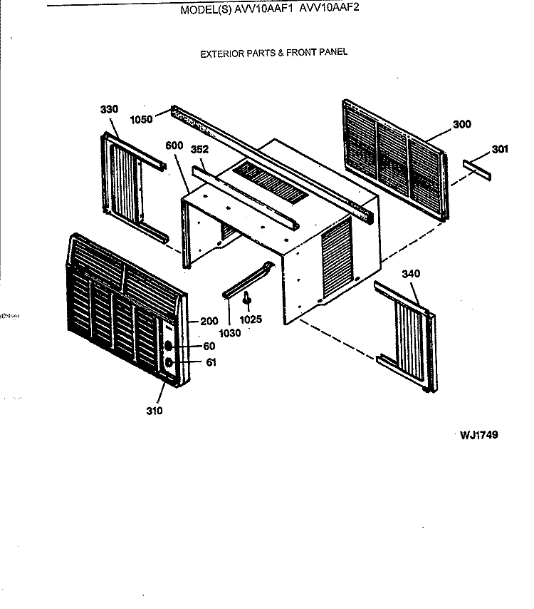 EXTERIOR PARTS & FRONT PANEL Diagram and Parts List for AVV10AAF2  General Electric Air Conditioner