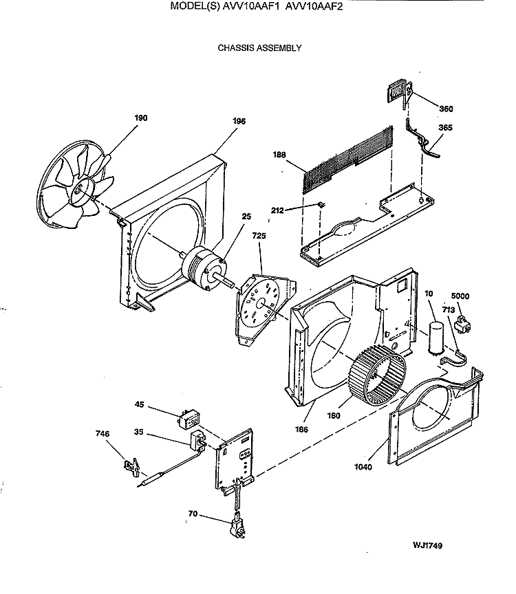 CHASSIS ASSEMBLY Diagram and Parts List for AVV10AAF2  General Electric Air Conditioner
