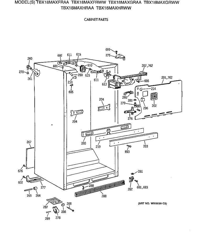 CABINET PARTS Diagram and Parts List for TBX18MAXHRAA  General Electric Refrigerator
