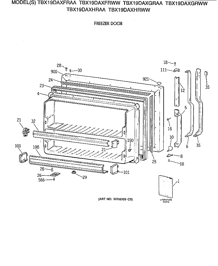 FREEZER DOOR Diagram and Parts List for TBX19DAXFRAA  General Electric Refrigerator