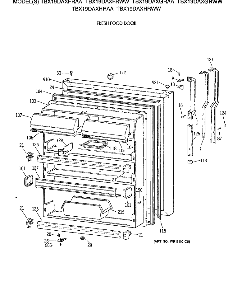 FRESH FOOD DOOR Diagram and Parts List for TBX19DAXFRAA  General Electric Refrigerator