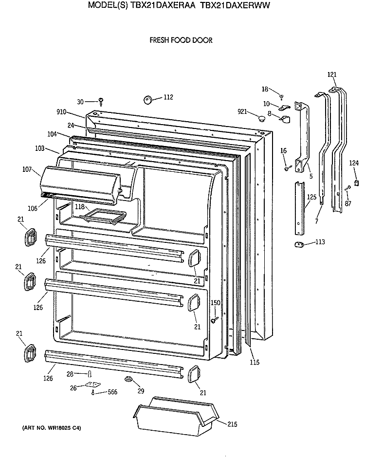 FRESH FOOD DOOR Diagram and Parts List for TBX21DAXERAA  General Electric Refrigerator