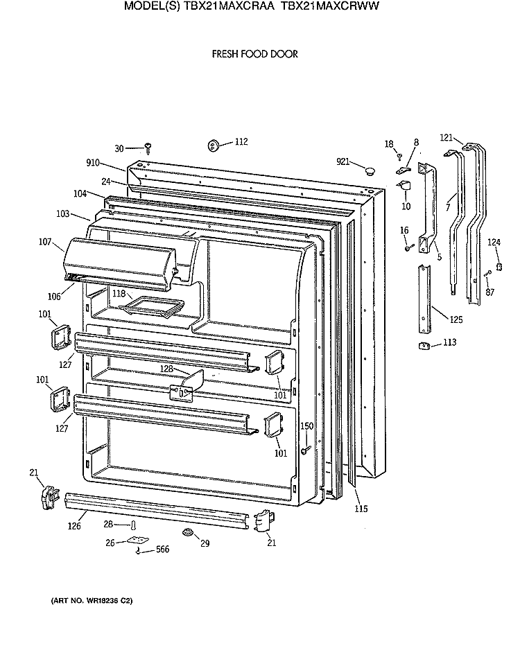 FRESH FOOD DOOR Diagram and Parts List for TBX21MAXCRWW  General Electric Refrigerator