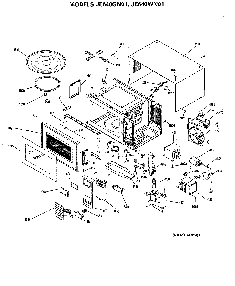 Section Diagram and Parts List for JE640GN01  General Electric Microwave