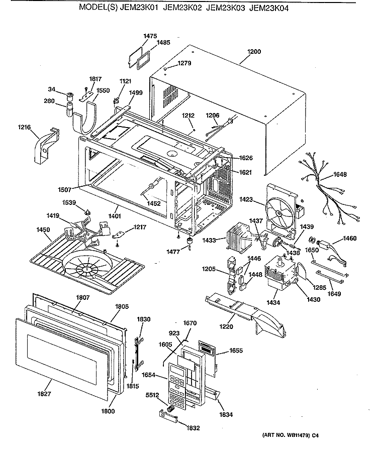 Section Diagram and Parts List for JEM23K04  General Electric Microwave