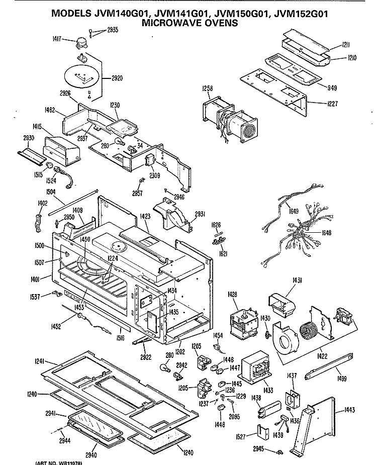 MICROWAVE OVENS Diagram and Parts List for JVM141G01  General Electric Microwave