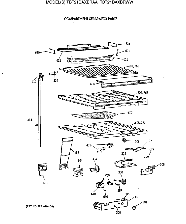 COMPARTMENT SEPARATOR PARTS Diagram and Parts List for TBT21DAXBRAA  General Electric Refrigerator