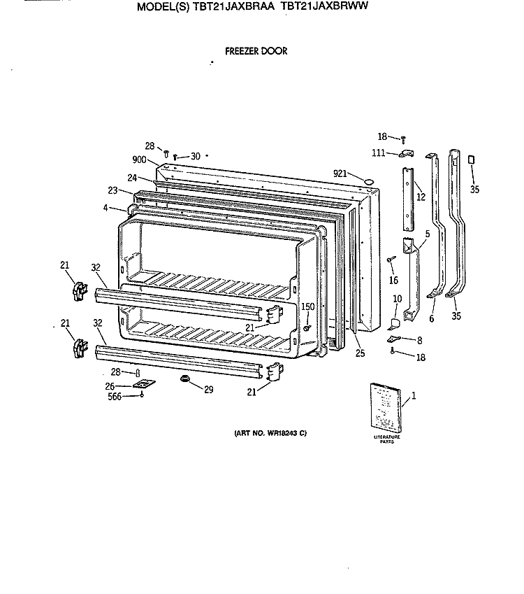 FREEZER DOOR Diagram and Parts List for TBT21JAXBRWW  General Electric Refrigerator