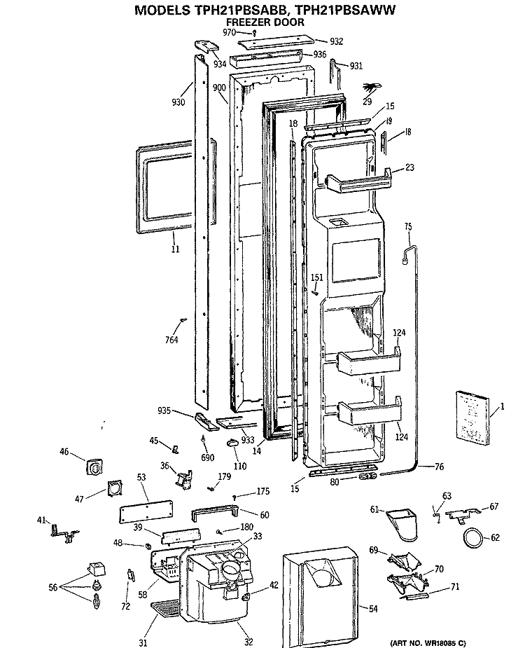 FREEZER DOOR Diagram and Parts List for TPH21PBSABB  General Electric Refrigerator