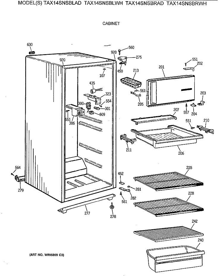 CABINET Diagram and Parts List for TAX14SNSBRAD  General Electric Refrigerator