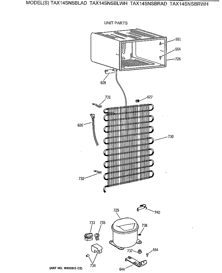 UNIT PARTS Diagram and Parts List for TAX14SNSBRAD  General Electric Refrigerator