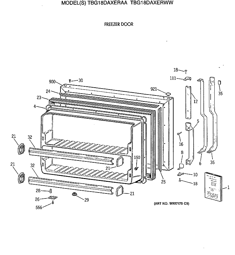 FREEZER DOOR Diagram and Parts List for TBG18DAXERWW  General Electric Refrigerator