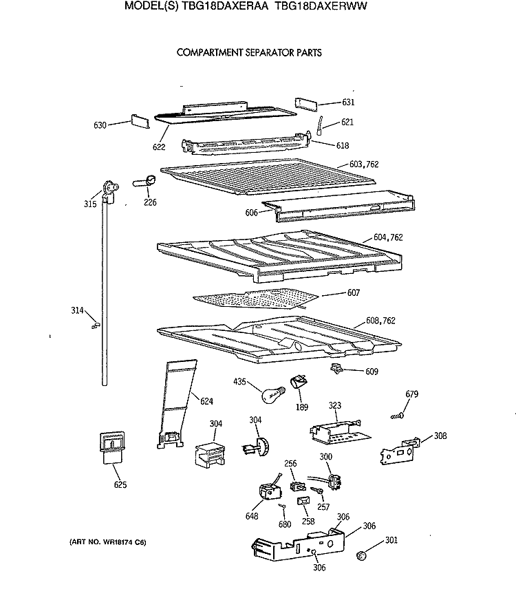COMPARTMENT SEPARATOR PARTS Diagram and Parts List for TBG18DAXERWW  General Electric Refrigerator